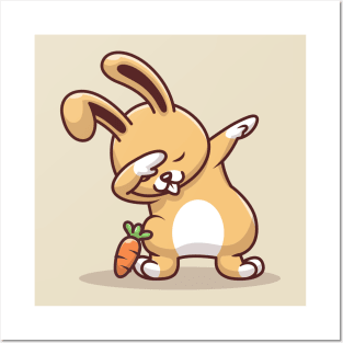 Cute Rabbit Dabbing Pose With Carrot Posters and Art